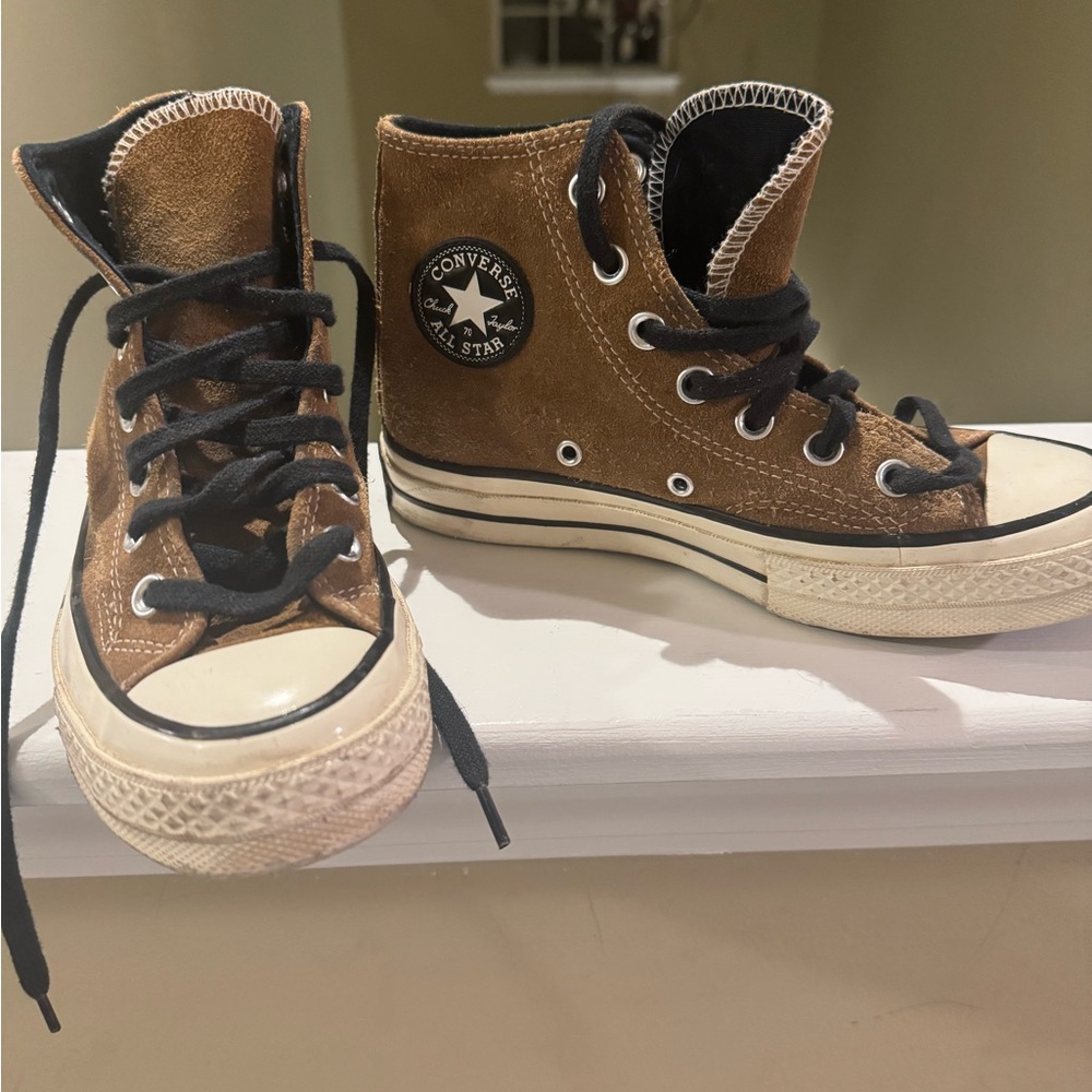 Converse Suede Brown High-Tops with Black Accents - Picture 6 of 8